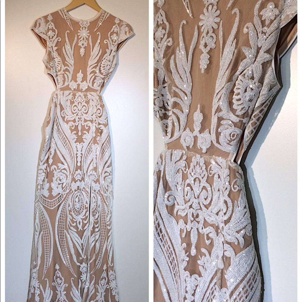 Ryse Emily White Sequin Cutout Maxi Dress